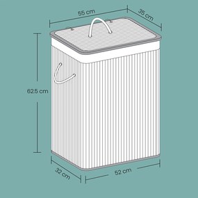 Cesto para roupa suja em bambu com 2 compartimentos de 52 x 63 x 32 cm bege