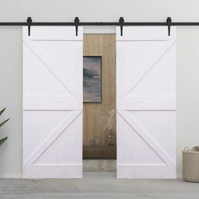 vidaXL Porta de correr com ferragens 100x210 cm pinho maciço branco