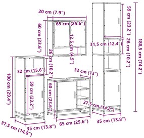 4 pcs Conjunto móveis casa de banho madeira proc. cinza sonoma