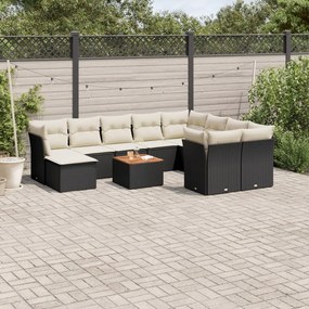11 pcs conjunto sofás de jardim c/ almofadões vime PE preto