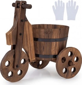 Floreira jardim rústica em madeira para triciclo 47 x 32 x 43,5 cm, vaso em forma de barril com orifício de drenagem para o cultivo de legumes e flore