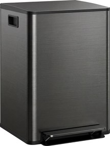 Caixote do lixo de cozinha com 2 compartimentos de 2 x 30 L, aço inoxidável, tampa com fecho suave, 47,7 x 37,5 x 66,8 cm, preto