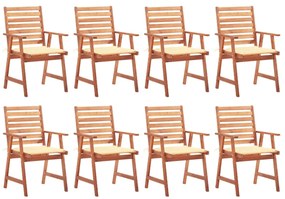 vidaXL Cadeiras de jantar p/ jardim 8 pcs c/ almofadões acácia maciça