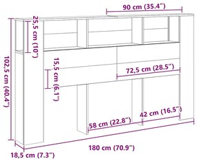 Cabeceira de Cômoda vidaXL em Carvalho Preto - 180x18.5x102.5 cm