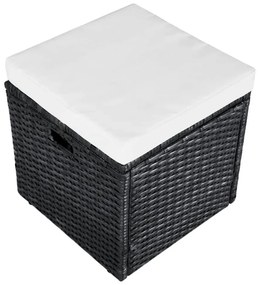 4 pcs conjunto lounge de jardim c/ almofadões vime PE preto