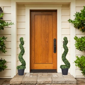 Planta Artificial Espiral de Madeira 120 cm PE Artificial Folhas e Pote de PP Cheio de Cimento para Interior e Exterior