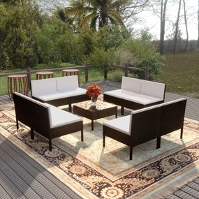 vidaXL 9 pcs conjunto lounge de jardim c/ almofadões vime PE preto