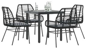 vidaXL Conjunto de jantar jardim 5 peças almofadas vidro vime PE preto