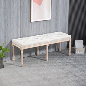 Banco de cama estofado, estilo vintage francês 117 C x 40 P x 48 A cm, com revestimento em tecido com aspeto de linho e pés em madeira maciça de cor c