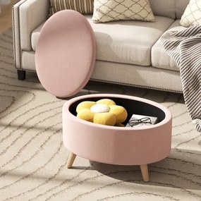Puff Estofado em Veludo Acolchoado Banco de Armazenamento com Tampa Removível e Pés de Madeira 71x51,5x42 cm Rosa