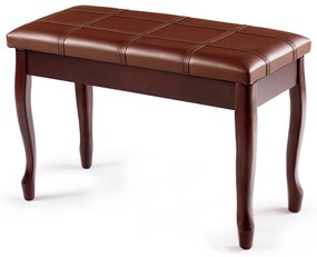 Banco de madeira para piano com almofada almofadada e compartimento para livros e acessórios  75 x 35 x 49 cm Castanho