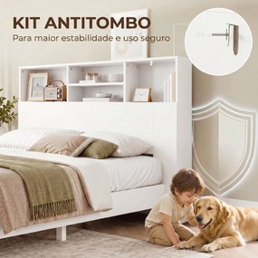 Cabeceira de Cama 140 cm com Arrumação e 4 Compartimentos Abertos para Quarto Branca