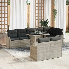 Conjunto de Sofá de Jardim de 9 Peças com Almofadas Rattan Poly Cinza Claro