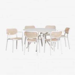 Conjunto De Mesa Redonda Ø125 Cm Valerie E 6 Cadeiras De Jardim Com Braços Em Alumínio Omara Gardénia Branco - Sklum