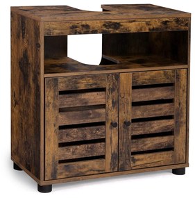 Armário de banheiro VASAGLE sob a pia, armário de armazenamento, 60 x 30 x 63 cm, com 2 portas de venezianas, prateleira ajustável, marrom rústico BBK04BX