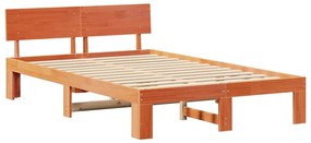 Estrado de Cama com Cabeceira Marrom Encerada 120x190 cm Madeira de Pi