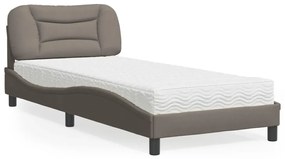 Cama com colchão 90x200 cm tecido cinzento-acastanhado