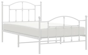 Estrutura de cama com cabeceira e pés 100x190 cm metal branco