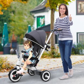 HOMCOM triciclo bebê 4 em 1 s para crianças +18 meses Evolutivo capuz Barra Destacável Controle Parental Brinquedo de aprendizagem Cinza