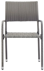 3 pcs conjunto de jantar para jardim vime PE cinzento