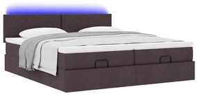 Estrutura de cama otomana com colchões tecido castanho escuro