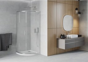 Mexen Rio cabine de duche semicircular 80 x 80 cm, fosco, cromado + base de duche Flat, branco - 863-080-080-01-30-4110