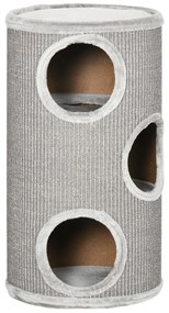 Arranhador Gatos Barril para Arranhar Gatos de 3 níveis Torre para Arranhar Gatos com 3 Entradas e Tampa em Sisal Ø38x70cm Cinzento Claro