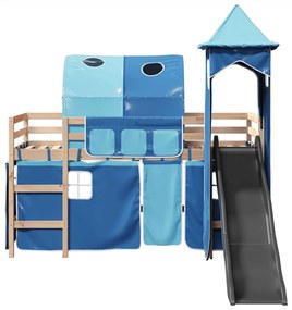 Cama alta para criança com torre 90x190 cm pinho maciço azul