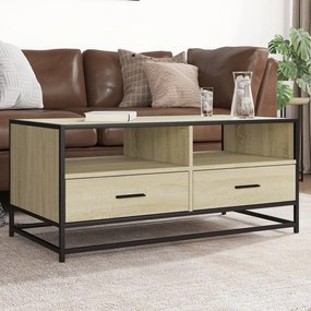 vidaXL Mesa de centro 100x50x45cm deriv. madeira/metal carvalho sonoma