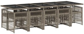 11 pcs conjunto jantar p/ jardim c/ almofadões vime PE cinzento