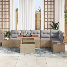 Conjunto de Sofá de Jardim vidaXL de 7 Peças com Almofadas Bege Ráfia