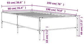 Estrutura de cama 90x190 cm derivados de madeira e metal preto