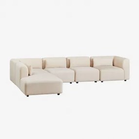 Sofá Modular De 5 Peças Com Chaise Longue Esquerda Fogler Linho Veludo Bege Linho - Sklum