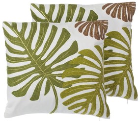 Conjunto de 2 almofadas decorativas com padrão de folhas em algodão verde 45 x 45 cm ZENOBIA Beliani
