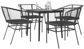 Conjunto de jantar jardim 5 peças almofadas vidro vime PE preto