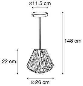 Lâmpada de suspensão rural de bambu com branco - Canna Diamond Rústico