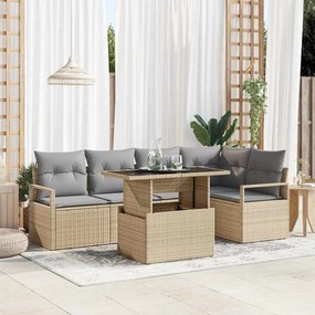 vidaXL Conjunto de Sofa de Jardim de 6 Peças com Almofadas Bege de Poliratan