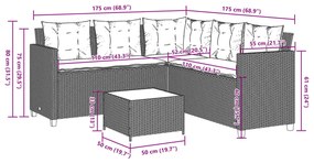 Sofá de jardim forma de L c/ mesa e almofadões vime PE bege