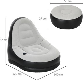 Sofá insuflável com apoio para os pés (bomba não incluída), tecido com aspeto de peluche macio e suporte para copos, cinzento