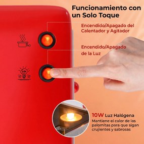 Máquina de Pipocas Vintage de Bancada, 28,5 x 26 x 48 cm, Capacidade de 100 g, Vermelho