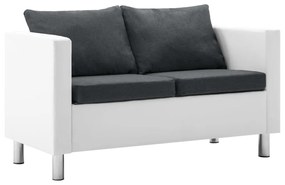 247174 vidaXL Sofá de 2 lugares em couro artificial branco e cinzento escuro