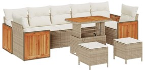 Conjunto de Sofás de Jardim vidaXL 10 Peças com Almofadas Bege Rattan