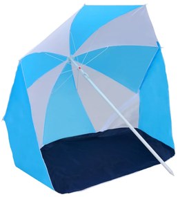 Guarda-sol de praia com abrigo 180 cm tecido azul e branco