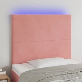 Cabeceira de cama c/ luzes LED veludo 100x5x118/128 cm rosa