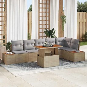 vidaXL Conjunto de Jantar para Jardim de 7 Peças com Almofadas Bege em Rattan Sintético e Acácia