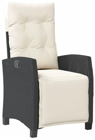 Cadeiras jardim reclináveis 2 pcs c/ apoio de pés vime PE preto