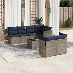 vidaXL 8 pcs conjunto sofás p/ jardim c/ almofadões vime PE cinzento
