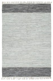 vidaXL Tapete chindi tecido à mão couro 160x230 cm cinzento