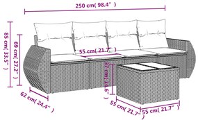 5 pcs conjunto de sofás p/ jardim com almofadões vime PE bege