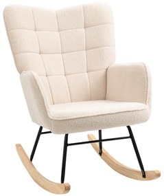 HOMCOM Poltrona Baloiço em Borrego com Oscilação de 40° Pés de Madeira de Faia e Estrutura de Aço 71x92x101 cm Bege
